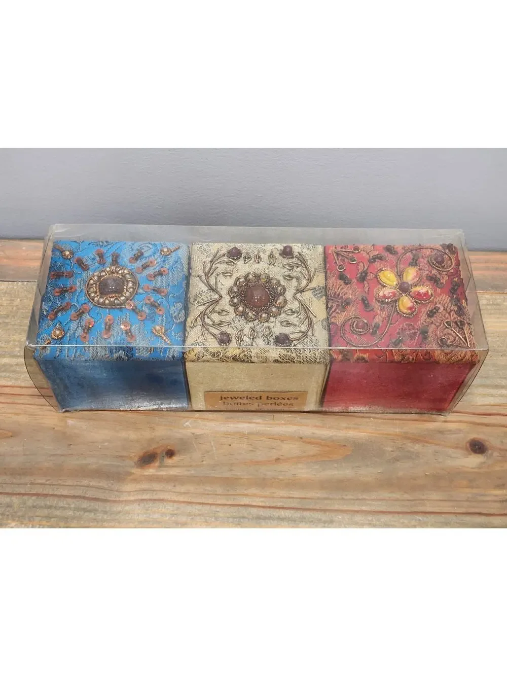 Pier 1 Discontinued Colorful Jeweled Trinket/Jewelry Boxes Set Of 3 New In Box